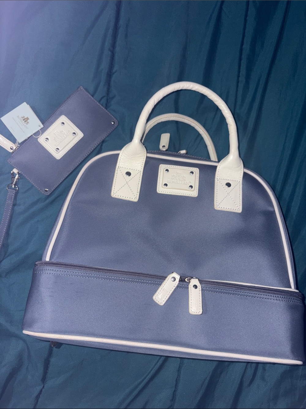 Rowallan of Scotland Blue Nylon Weekender Duffel Bag & Matching Wristlet